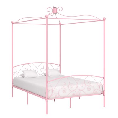 Estructura cama con dosel sin colchón metal rosa 140x200 cm