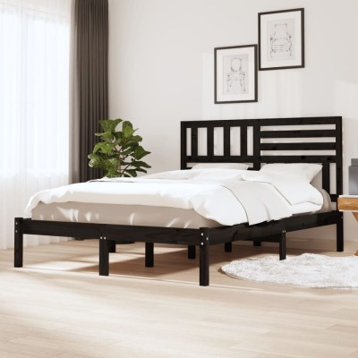 Estructura de cama de madera maciza pino negra 150x200 cm