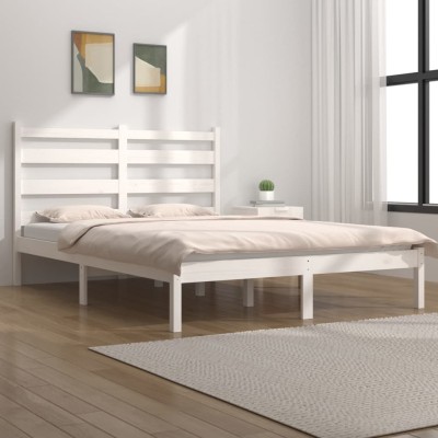 Estructura de cama madera maciza de pino blanco 200x200 cm