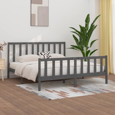 Estructura de cama de madera maciza gris 200x200 cm