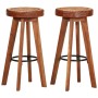 Taburetes de cocina 2 uds cuero auténtico madera maciza acacia