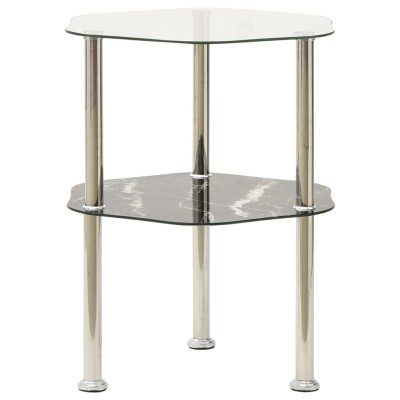 Mesa auxiliar 2 niveles vidrio transparente y negro 38x38x50 cm