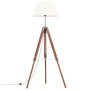Lámpara de trípode madera maciza de teca marrón y blanco 141 cm