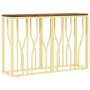 Mesa consola acero inoxidable y madera maciza reciclada dorada