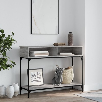 Mesa consola madera de ingeniería gris Sonoma 100x30,5x75 cm