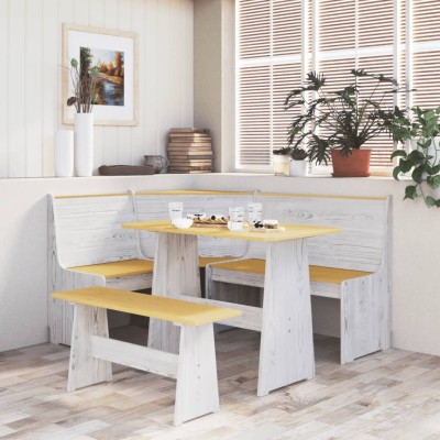 Banco de esquina REINE madera maciza pino marrón blanco 151 cm