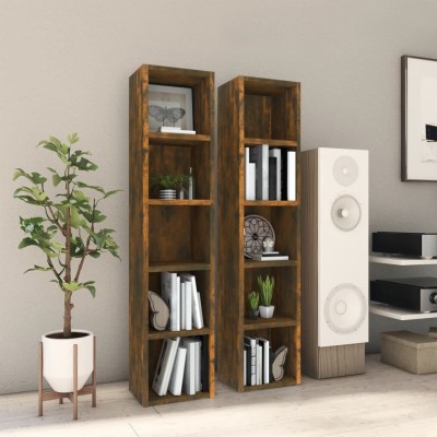 Estantería para CD 2 uds madera roble ahumado 21x16x93,5 cm