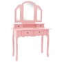 Set de tocador y taburete madera paulownia rosa 100x40x146 cm