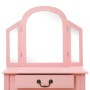 Tocador y taburete madera paulownia y MDF rosa 65x36x128 cm