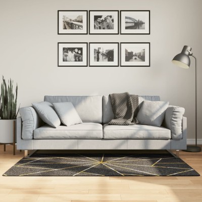 Alfombra lavable antideslizante negro y dorado 80x150 cm