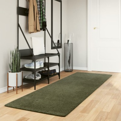 Alfombra pelo corto suave lavable HUARTE verde bosque 80x250 cm