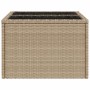 Mesa de jardín superficie de vidrio ratán PE beige 55x55x37 cm