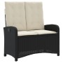Sillón reclinable de jardín con cojines ratán sintético negro