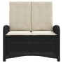 Sillón reclinable de jardín con cojines ratán sintético negro