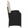 Sillón reclinable de jardín con cojines ratán sintético negro