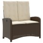 Sillón reclinable de jardín con cojines ratán sintético marrón