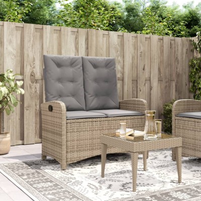 Sillón reclinable de jardín con cojines ratán sintético beige