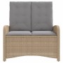 Sillón reclinable de jardín con cojines ratán sintético beige