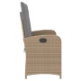 Sillón reclinable de jardín con cojines ratán sintético beige