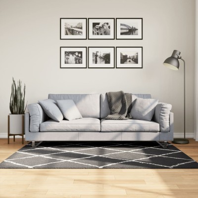 Alfombra de pelo largo moderna PAMPLONA negro y crema 120x170cm