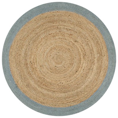 Alfombra hecha a mano de yute con borde verde oliva 150 cm