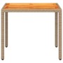 Mesa de jardín de ratán PE y madera acacia beige 90x90x75 cm