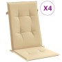 Cojines silla respaldo alto 4 uds tela beige melange 120x50x4cm