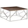 Mesa de centro acero inoxidable madera maciza traviesa plateado