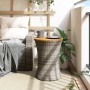 Mesa de jardín en forma de tambor ratán sintético y madera gris