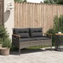 Banco de jardín con cojines ratán sintético gris 116x62,5x74 cm
