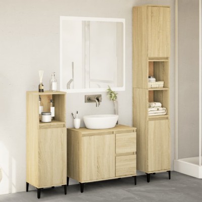 Set de muebles de baño 3 pzas madera contrachapada roble Sonoma