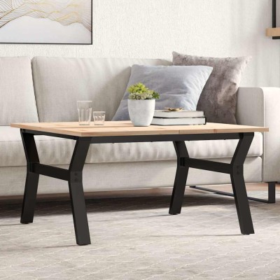 Mesa de centro marco Y madera maciza pino y acero 80x80x45 cm