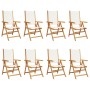 Sillas jardín reclinables 8 uds tela madera maciza blanco crema