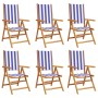 Sillas jardín reclinables 6 uds madera maciza tela azul blanco