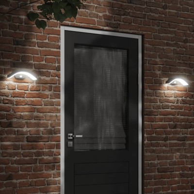 Lámparas de pared LED exterior con sensor 2 uds aluminio negro