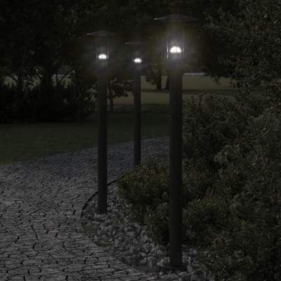 Lámparas de suelo exterior 3 uds acero inoxidable negro 100 cm