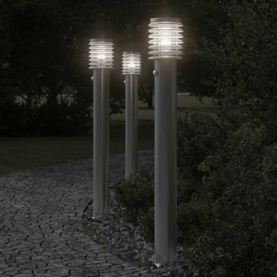 Lámparas de suelo de exterior con sensor 3 uds acero inox 110cm