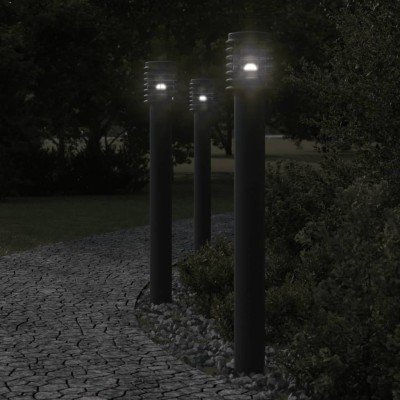 Lámparas de suelo exterior con enchufe 3 uds acero negro 110 cm