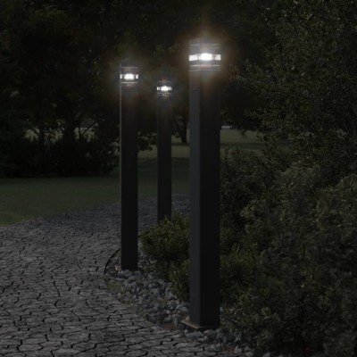 Lámparas suelo exterior con enchufe 3 uds aluminio negro 110 cm