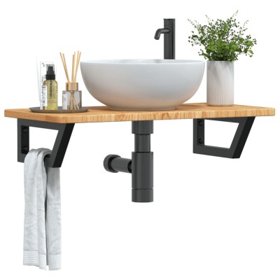 Estante de lavabo de pared de acero y madera maciza de roble