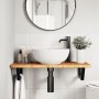 Estante de lavabo de pared de acero y madera maciza de roble