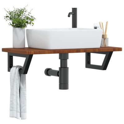 Estante de lavabo de pared de acero y madera maciza de roble
