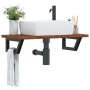 Estante de lavabo de pared de acero y madera maciza de roble