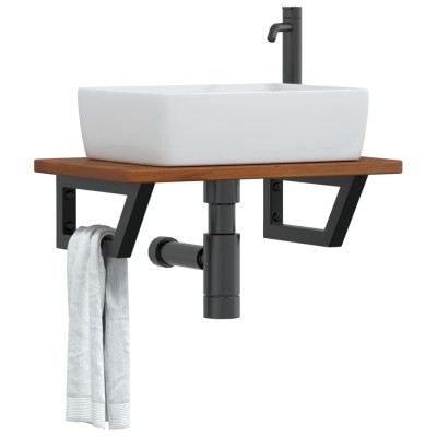 Estante de lavabo de pared de acero y madera maciza de roble