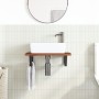 Estante de lavabo de pared de acero y madera maciza de roble