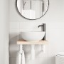 Estante de lavabo de pared de acero y madera maciza de haya