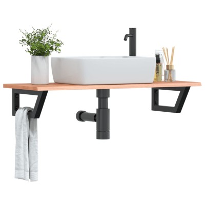 Estante de lavabo de pared de acero y madera maciza de roble