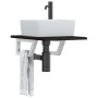 Estante de lavabo de pared de acero y madera maciza de roble