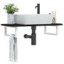 Estante de lavabo de pared de acero y madera maciza de roble