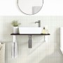Estante de lavabo de pared de acero y madera maciza de roble